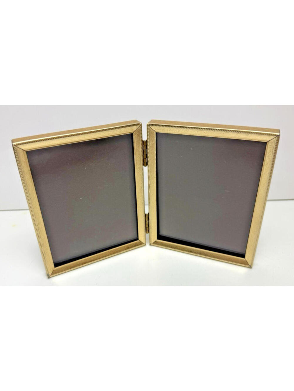 Vtg Gold Metal Bi-fold Picture Frame Hinge 4" x 3" Photo Frame Small Mini